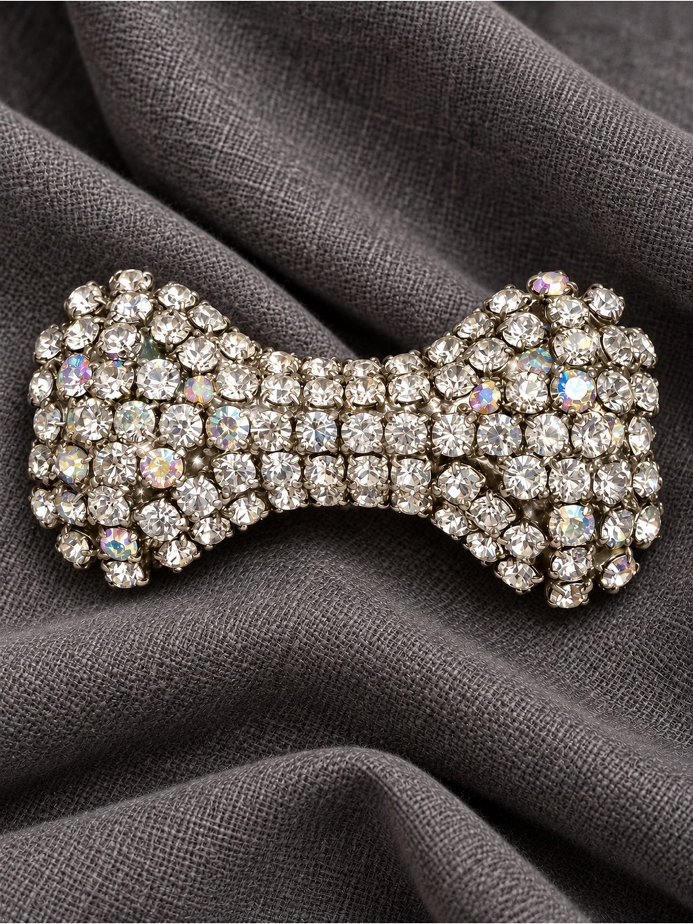 Vintage Rhinestone Studded Dog Bone Brooch Pin AB Crystal Pet Lover Jewelry